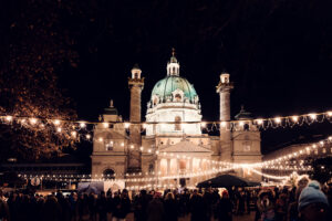 The St. Charles Church (Karlskirche) during Christmas market season