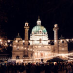 The St. Charles Church (Karlskirche) during Christmas market season.