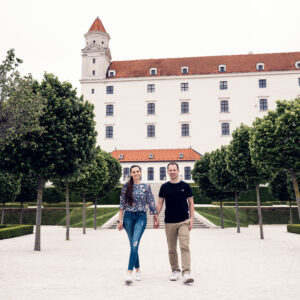 Bratislava old town with the castle above the Danube