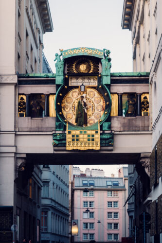 The Ankeruhr in Vienna is a beautiful, historic clock known for its moving figures and Art Nouveau design.