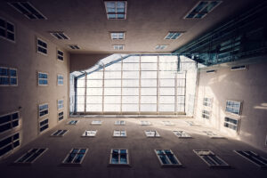 Looking up in the entry area of the House of Music