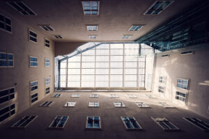 Looking up in the entry area of the House of Music.