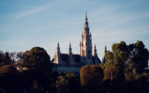 Distant view of Vienna's Rathaus from Heldenplatz, capturing the city's architectural harmony.