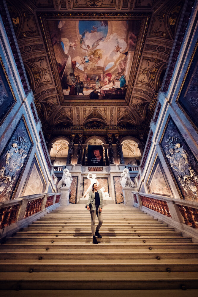 The magnificent staircase in the Kunsthistorisches Museum Vienna provides the perfect backdrop for photography