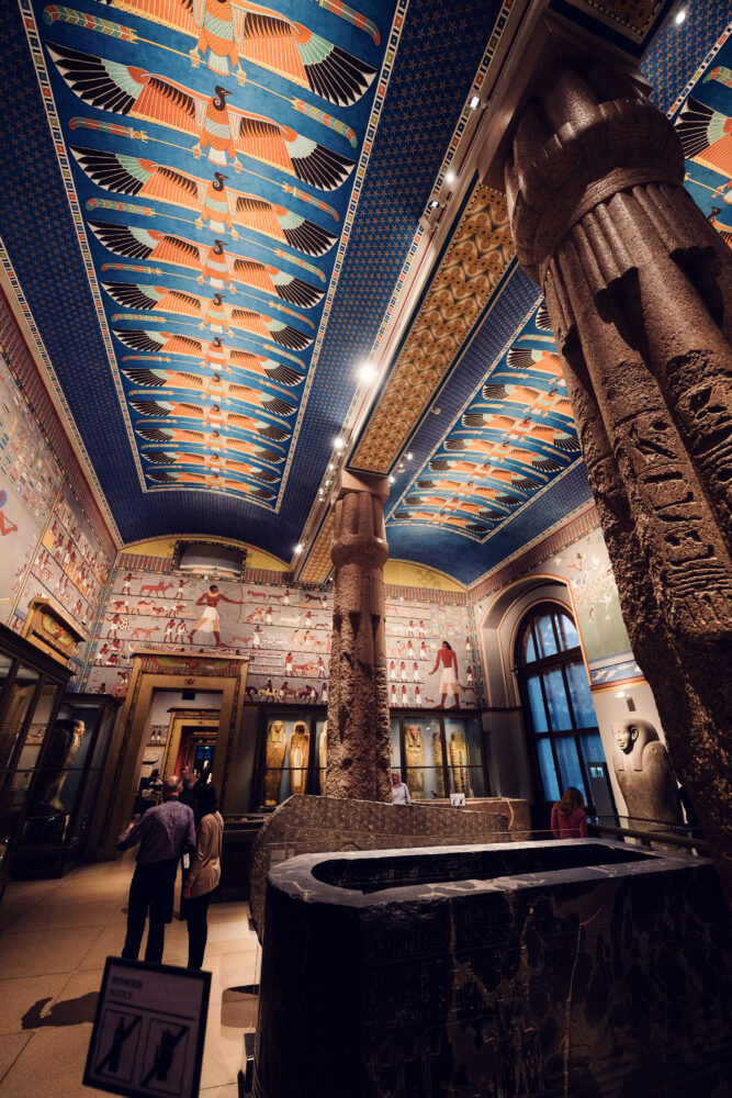 Original ancient Egyptian 6-meter-high columns and beautiful decorative elements in the Egyptian Collection of the Kunsthistorisches Museum Vienna