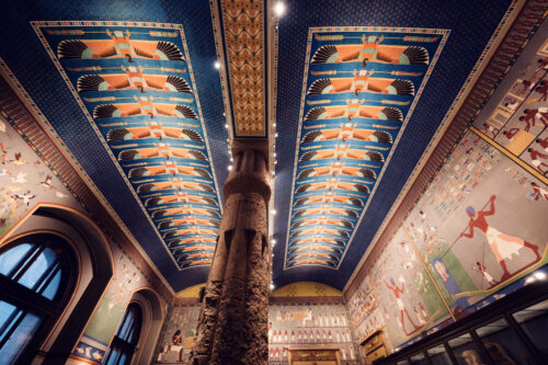 Original ancient Egyptian 6-meter-high columns and beautiful decorative elements in the Egyptian Collection of the Kunsthistorisches Museum Vienna.