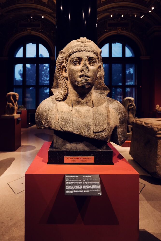 Bust of a colossal statue of a young king (prince) in Room VIII of the Egyptian Collection of the Kunsthistorisches Museum Vienna