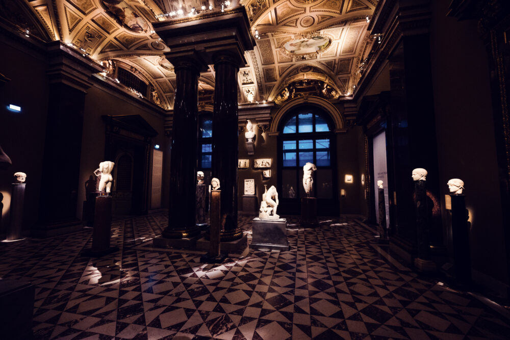 Numerous sculptures in the Antiquities Collection at the Kunsthistorisches Museum Vienna