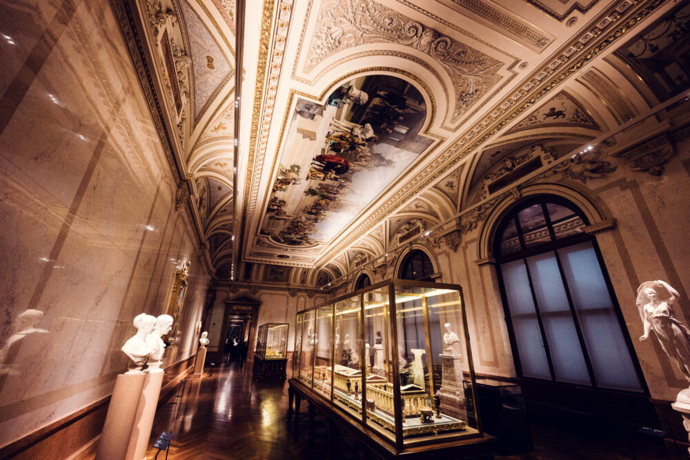 Carlo Albacini's 'Three Temples of the Ruins of Paestum' in the foreground of the magnificent Room IX in the Kunsthistorisches Museum Vienna