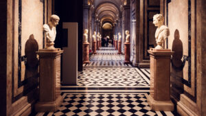 Beautiful hallway that leads to the collection of Greek and Roman Antiquities in the Kunsthistorisches Museum Vienna.