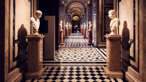 Beautiful hallway that leads to the collection of Greek and Roman Antiquities in the Kunsthistorisches Museum Vienna.