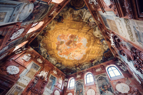 Baroque ceiling decoration at Lower Belvedere in Vienna.