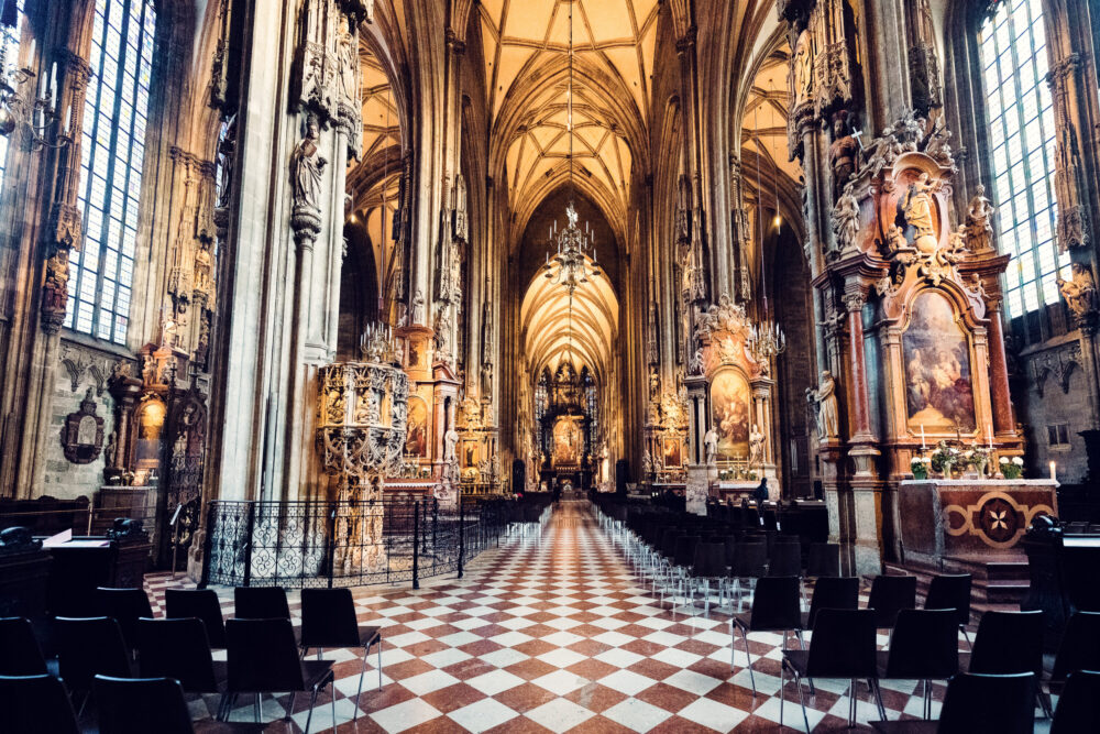 St. Stephen's Cathedral Geometric patterns of the tiled floor leading to the altar.