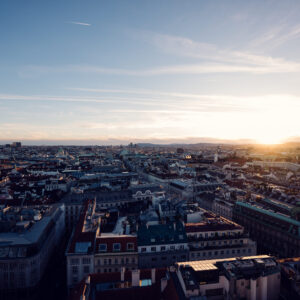 Vista aerea di Vienna dalla piattaforma del Duomo di Santo Stefano.