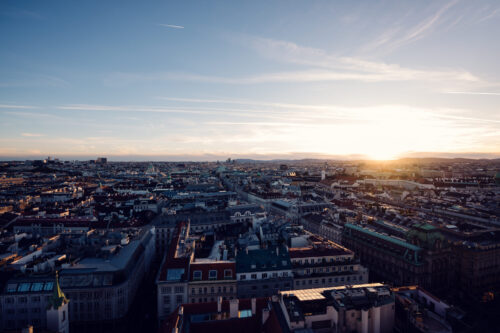 Bird's-eye view of Vienna from St. Stephen's Cathedral's viewing platform.