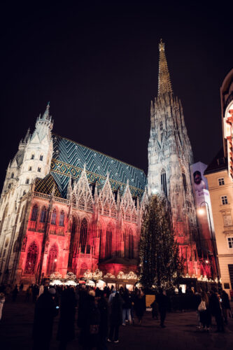 Christmas Market at Stephansplatz, beneath the majestic spires of St. Stephen's Cathedral.