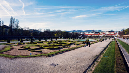 Breathtaking view from Belvedere Castle's elevated gardens across Vienna's historic skyline.