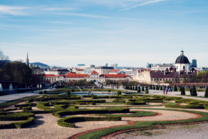 Seasonal flower arrangements along Belvedere Castle's main axis.