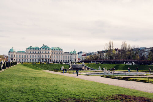 Majestic Upper Belvedere viewed through formal baroque gardens.