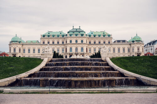 Cascading fountain steps leading to Belvedere Castle, best photographed during morning hours.