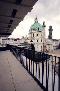 The big terrace with view on the Karlskirche at The Wien Museum