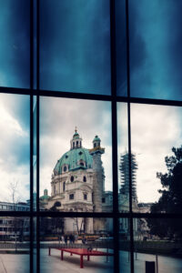 Karlskirche as seen from the lobby of The Wien Museum