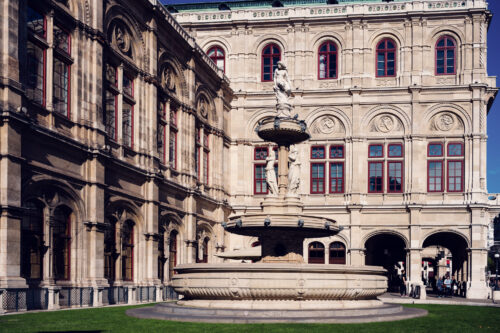 Elegant fountain at the Vienna State Opera.