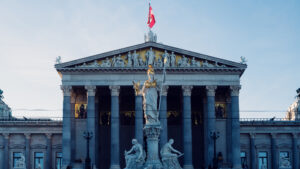 Austrian Parliament's architectural grandeur in the heart of Vienna.