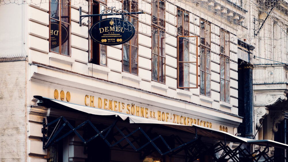 Café Demel's iconic facade on Kohlmarkt, a symbol of Viennese café culture.