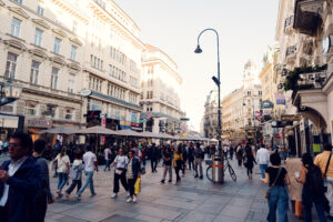 Lined with cafés and cultural landmarks, the Graben is a popular gathering place for locals and tourists alike.