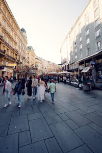 In the afternoons, the Graben becomes a bustling, frequented street.