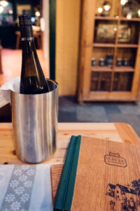 Selection of fine wines at Heuriger Mayer am Pfarrplatz, offering a taste of Vienna's rich viticultural heritage.