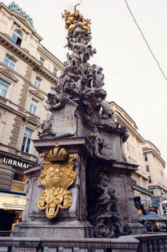 The coats of arms represent the Habsburg Monarchy, emphasizing the emperor's role as a ruler chosen by God.