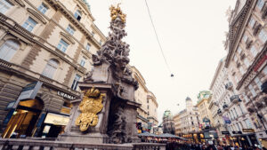 The Plague Column ("Pestsäule") was commissioned by Emperor Leopold I and features gilded sculptures and heavenly scenes symbolizing divine intervention.