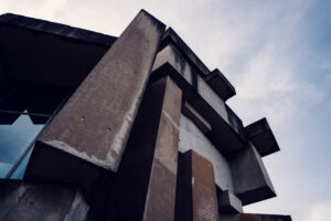 Wotrubakirche's silhouette against the sky, a distinctive landmark in Vienna's architectural landscape.