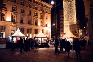 Traditional Viennese Christmas market at Freyung, offering a delightful mix of holiday cheer and local crafts.