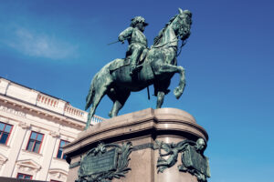 Equestrian statue of Archduke Albrecht in front of Albertina Museum in Vienna.