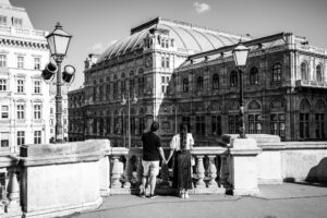 Couple photo at the Albertina terrace viewing at the Vienna State Opera.