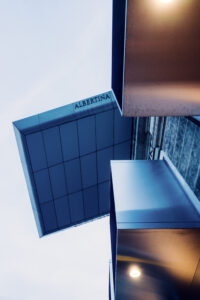 Close-up of the modern roof extension at Albertina Museum in Vienna.