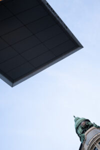 Unique angled view of Albertina Museum's modern rooftop design.