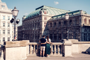 Couple photo at the Albertina terrace viewing at the Vienna State Opera.