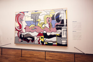 Dynamic abstract painting displayed in Albertina Museum's modern art gallery.