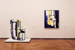 Collection of cubist sculptures in a gallery at Albertina Museum in Vienna.