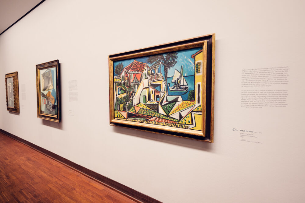 Colorful cubist painting with dynamic forms in Albertina Museum's art collection.