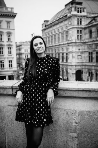 Adriana posing on the Albertina Museum terrace.