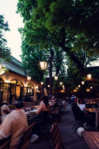 Brandauer's Schlossbräu's cozy beer garden, a hidden gem in Vienna.