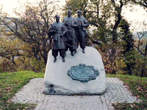 Historic Cossack Memorial at Leopoldsberg summit, commemorating the crucial role of Cossack cavalry in the 1683 Battle of Vienna.