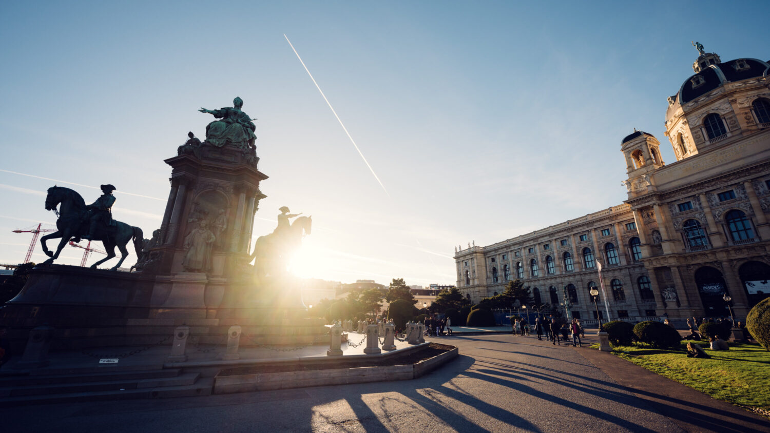 Grand architectural ensemble of Maria-Theresien-Platz, where the bronze empress presides over Vienna's museum quarter.