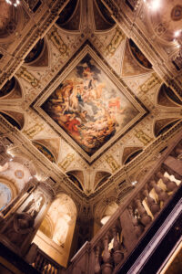 Ornate ceiling fresco at Natural History Museum Vienna (Naturhistorisches Museum Wien), featuring classical painted scenes.