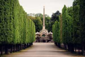 Schönbrunn Obelisk Fountain with Egyptian-style monument and water feature in gardens.